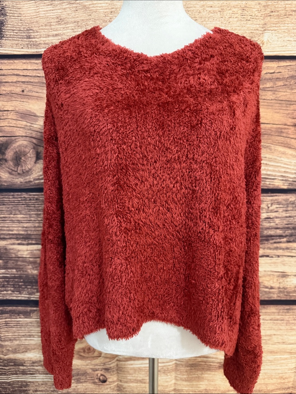 Kiko Plush Scoop Neck Sweater in Rust
